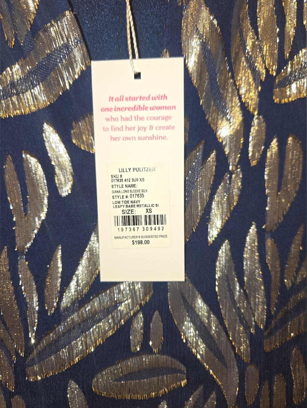 Lilly Pulitzer Navy Blouse with Gold Leaf Motif - Picture 3 of 4